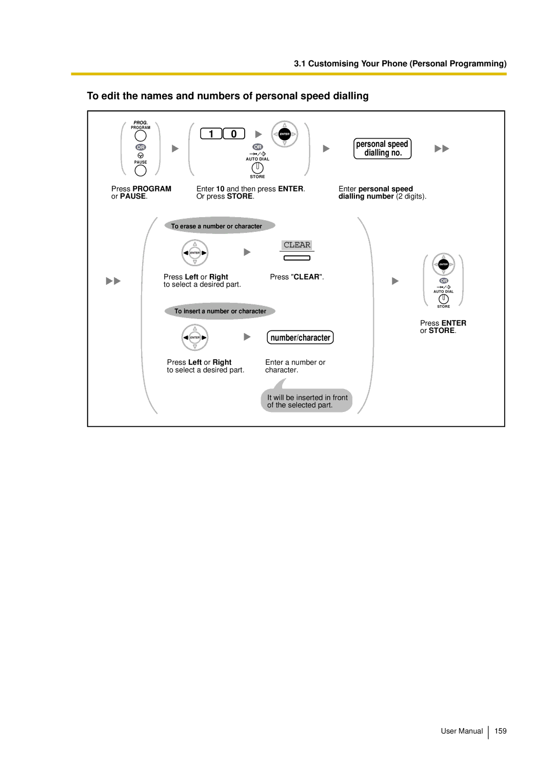 Panasonic KX-TDA15 user manual To edit the names and numbers of personal speed dialling, Clear 