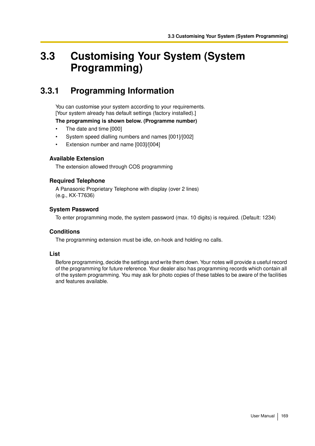 Panasonic KX-TDA15 user manual Customising Your System System Programming, System Password, List 