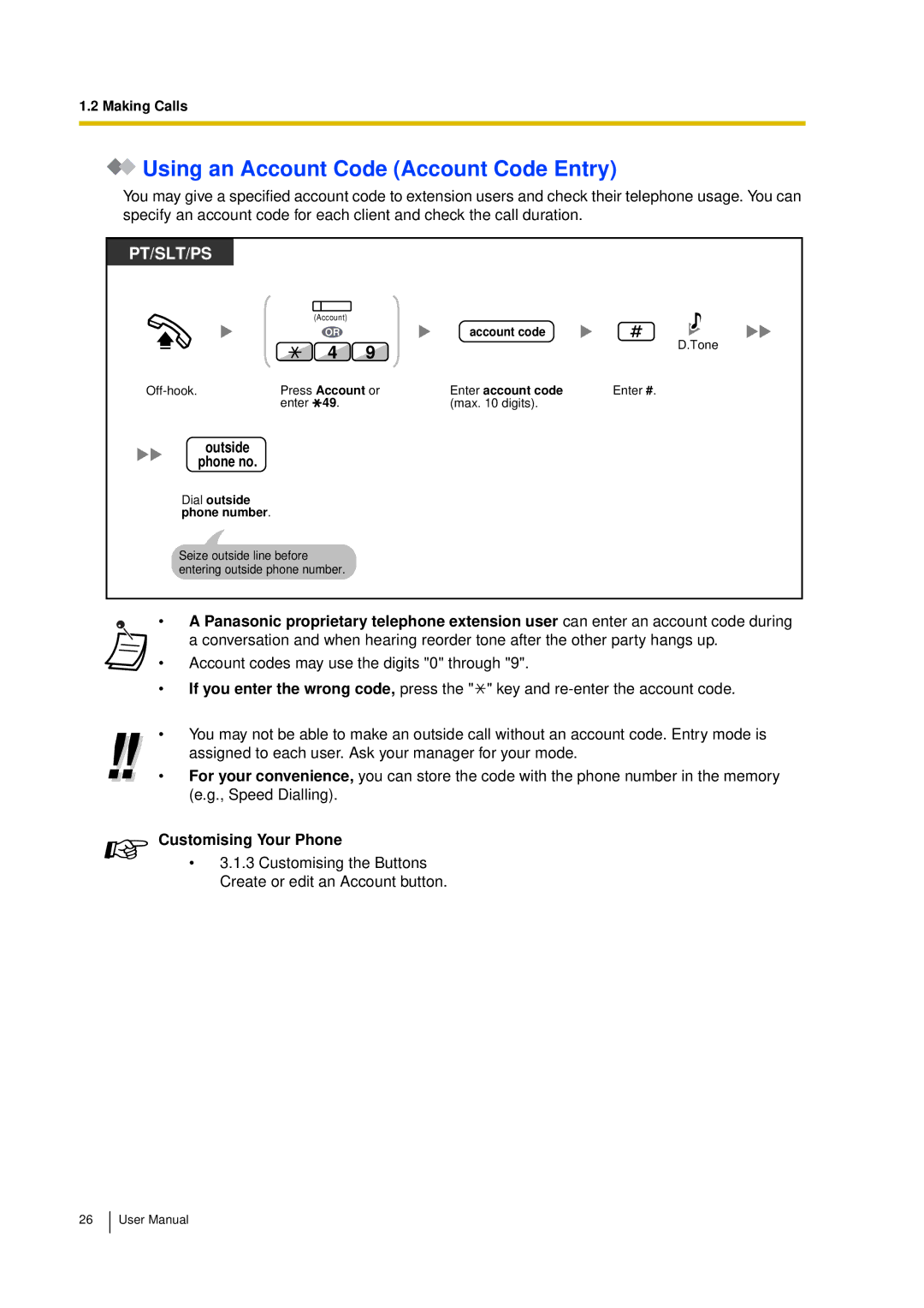 Panasonic KX-TDA15 user manual Using an Account Code Account Code Entry 