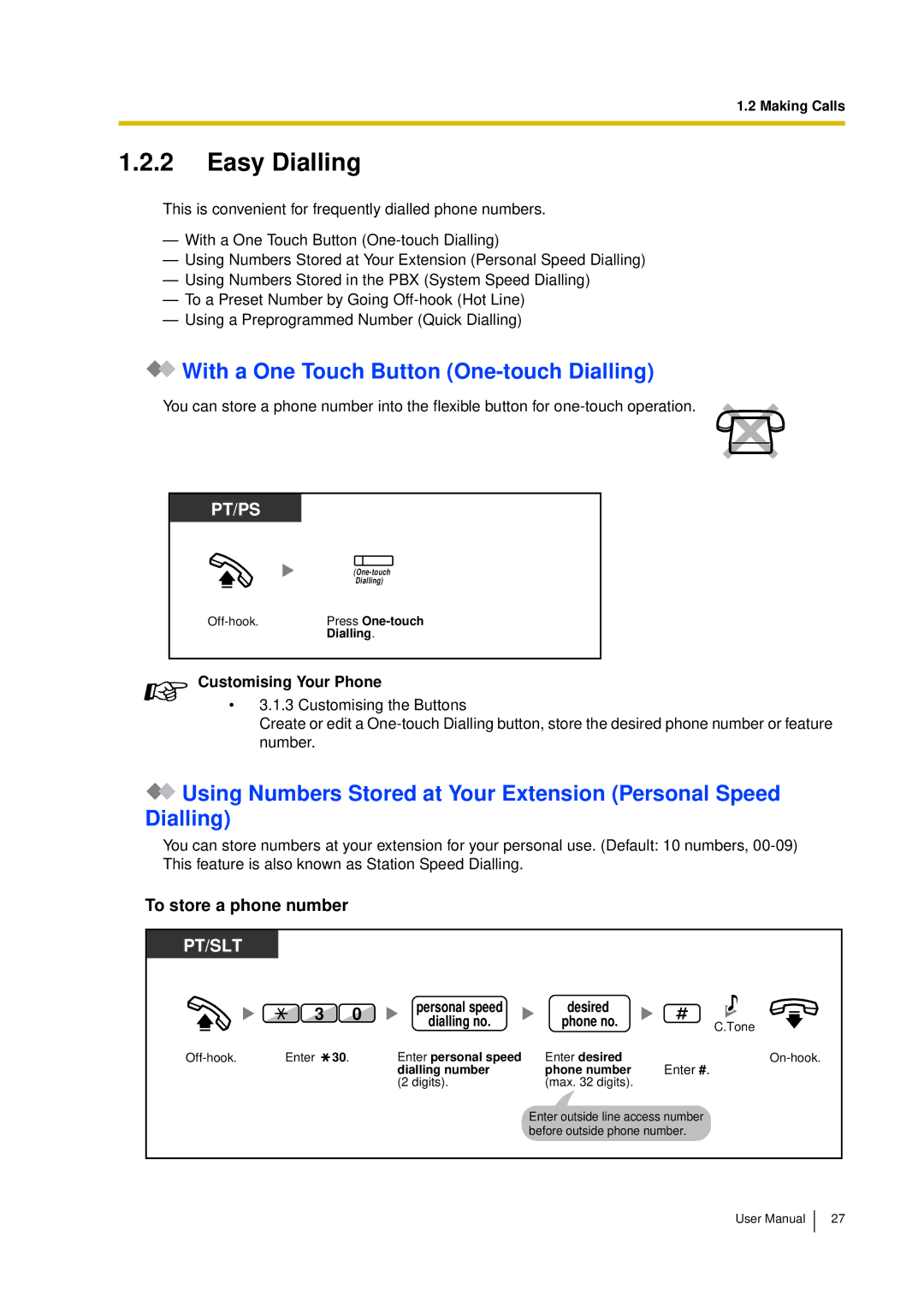 Panasonic KX-TDA15 user manual Easy Dialling, With a One Touch Button One-touch Dialling, To store a phone number 