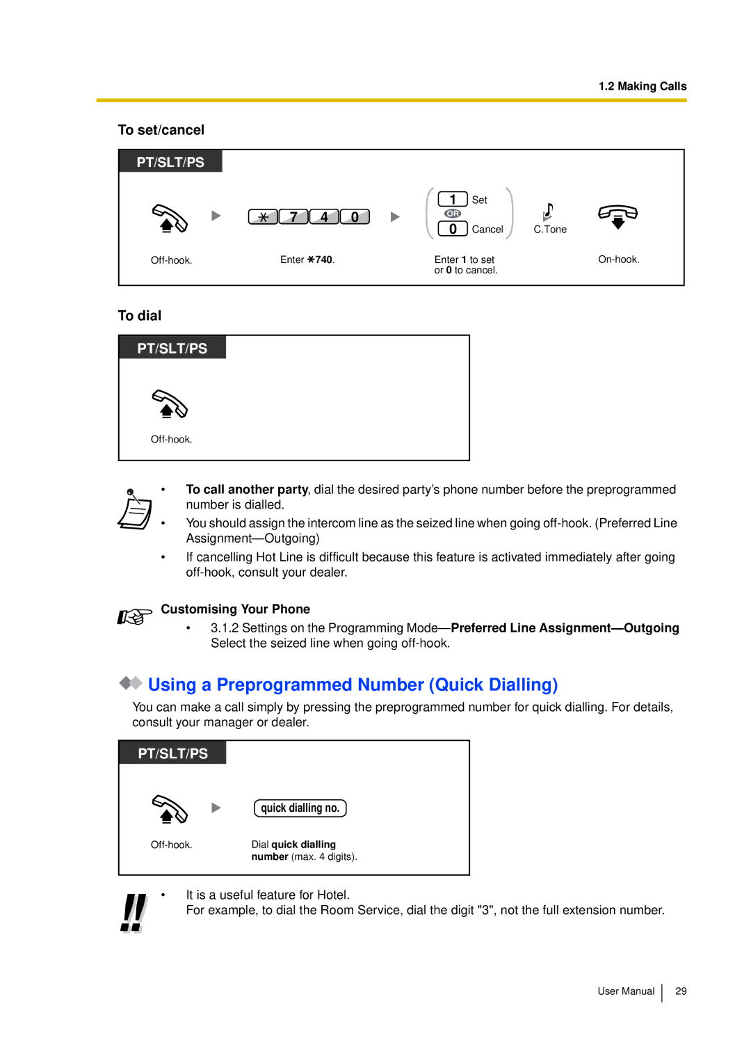 Panasonic KX-TDA15 user manual Using a Preprogrammed Number Quick Dialling, To set/cancel, Quick dialling no 