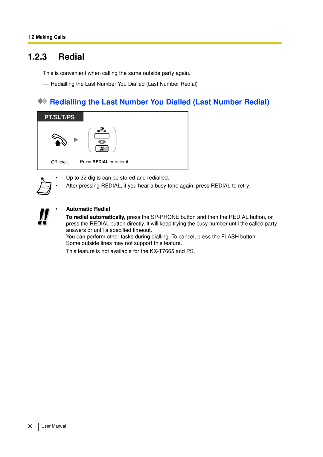 Panasonic KX-TDA15 user manual Redialling the Last Number You Dialled Last Number Redial, Automatic Redial 