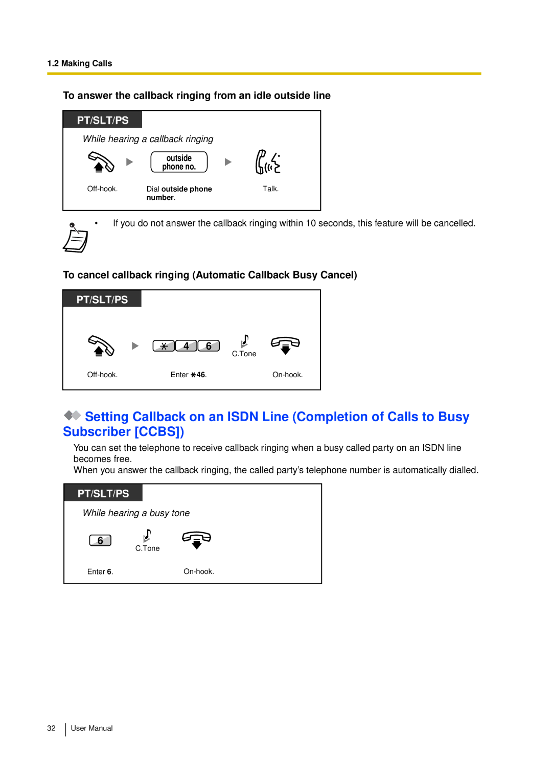 Panasonic KX-TDA15 user manual To answer the callback ringing from an idle outside line 