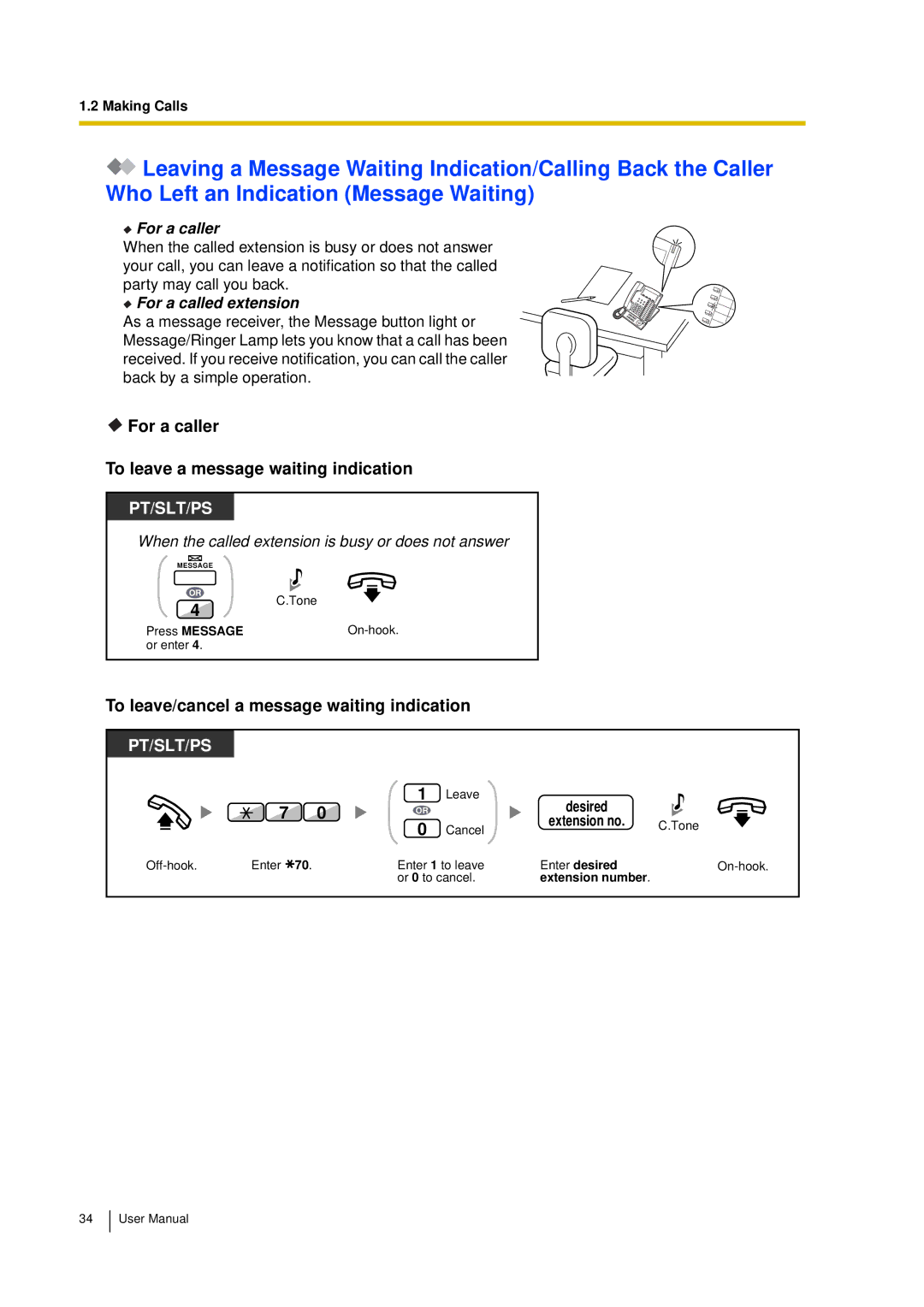 Panasonic KX-TDA15 For a caller To leave a message waiting indication, To leave/cancel a message waiting indication 