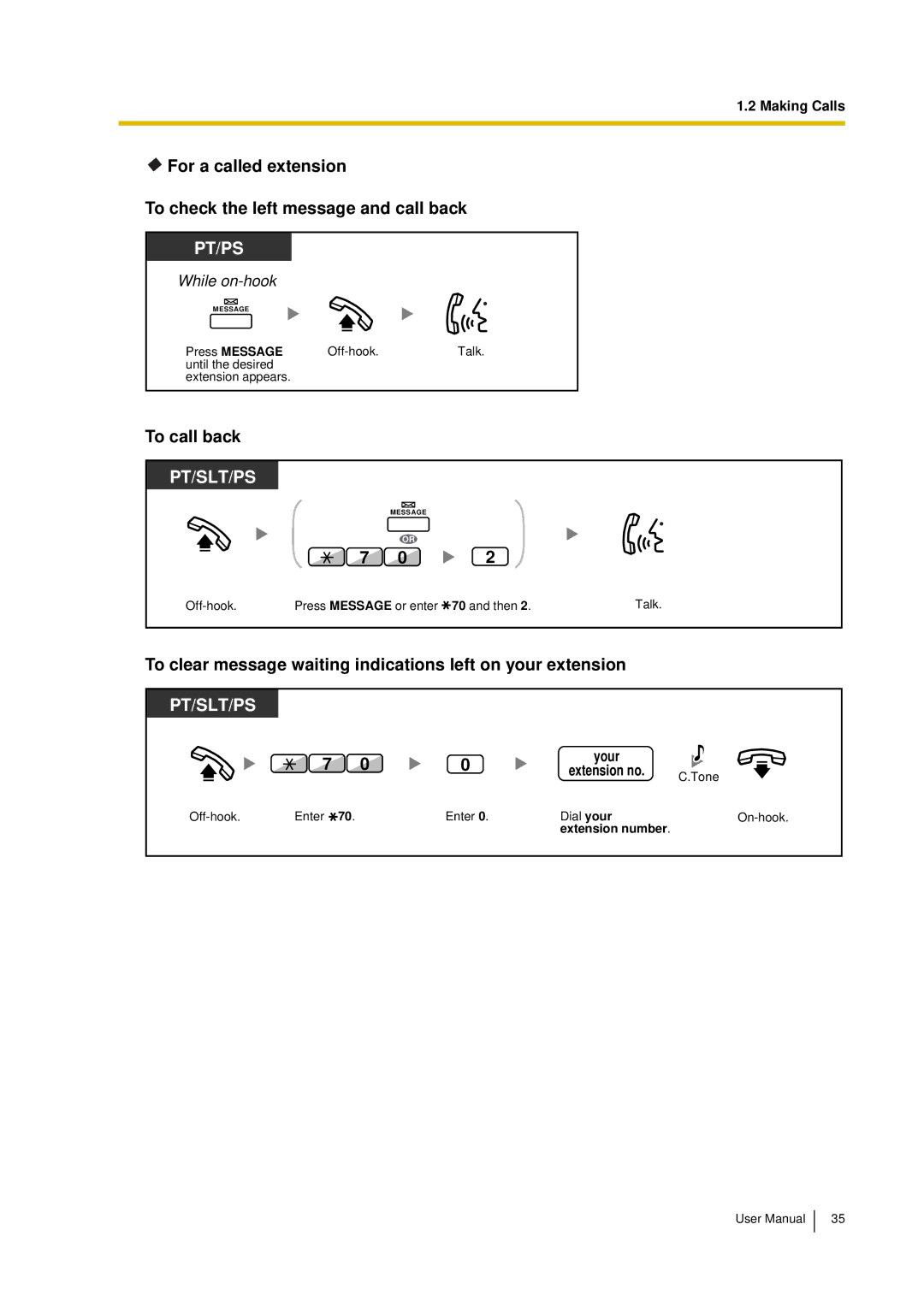 Panasonic KX-TDA15 user manual To call back, To clear message waiting indications left on your extension 