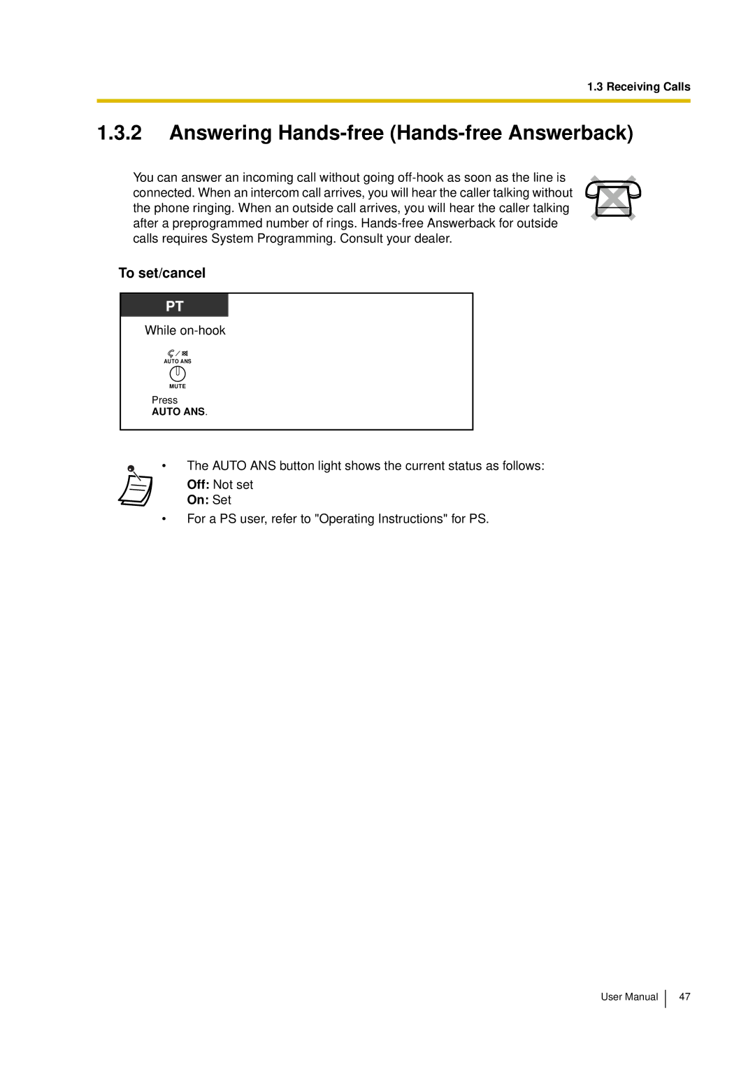 Panasonic KX-TDA15 user manual Answering Hands-free Hands-free Answerback, On Set 