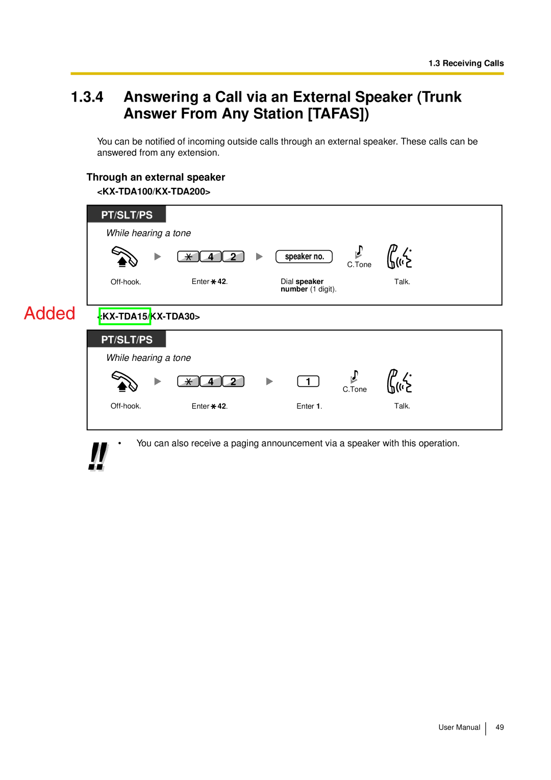 Panasonic KX-TDA15 user manual Through an external speaker, KX-TDA100/KX-TDA200, Speaker no 