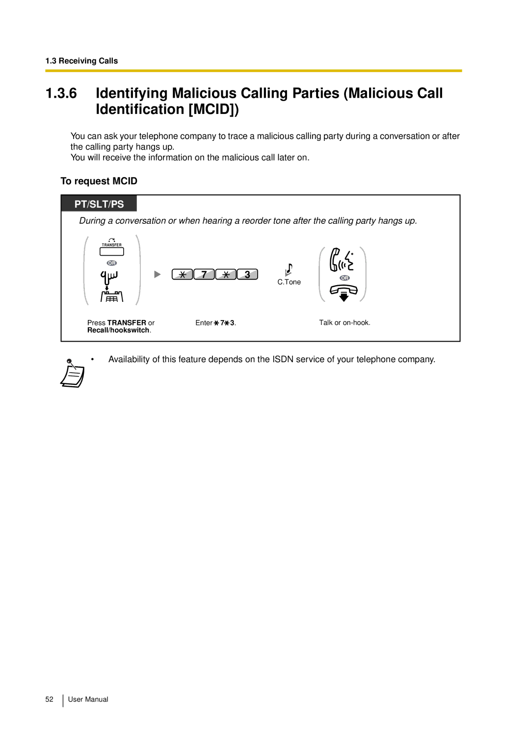 Panasonic KX-TDA15 user manual To request Mcid 