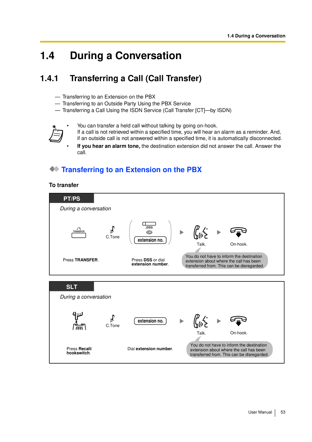 Panasonic KX-TDA15 During a Conversation, Transferring a Call Call Transfer, Transferring to an Extension on the PBX 