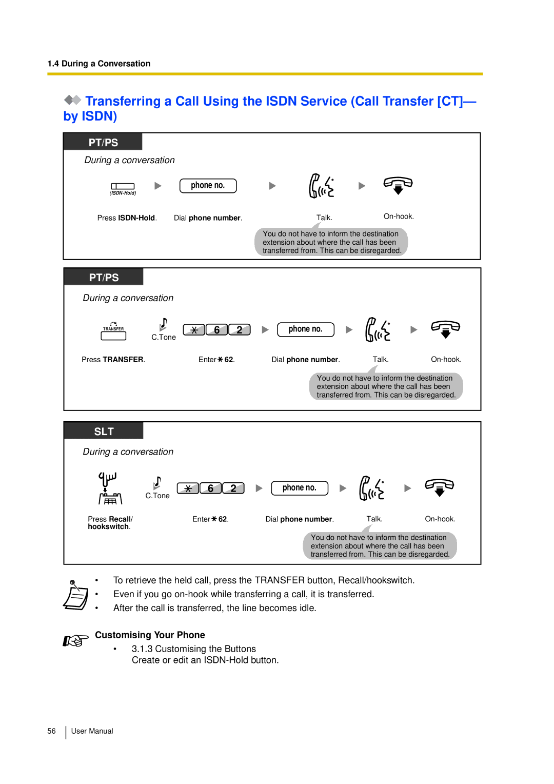 Panasonic KX-TDA15 user manual Customising the Buttons Create or edit an ISDN-Hold button 