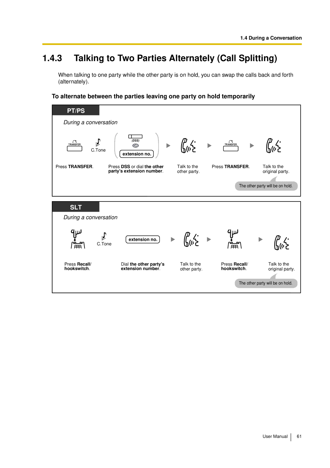 Panasonic KX-TDA15 user manual Talking to Two Parties Alternately Call Splitting 