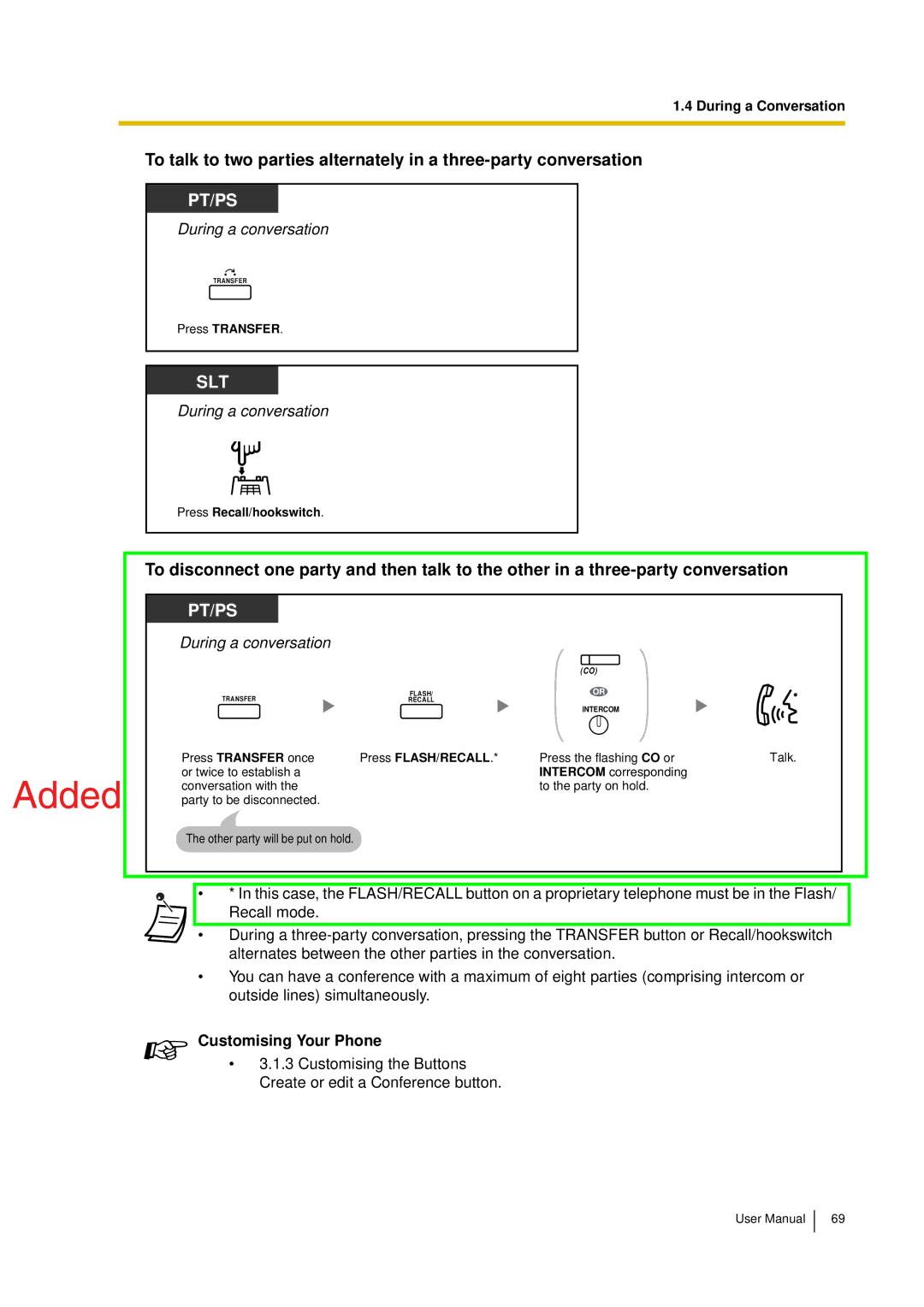 Panasonic KX-TDA15 user manual Customising the Buttons Create or edit a Conference button 