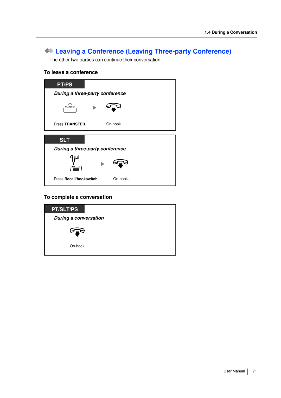 Panasonic KX-TDA15 user manual Leaving a Conference Leaving Three-party Conference 