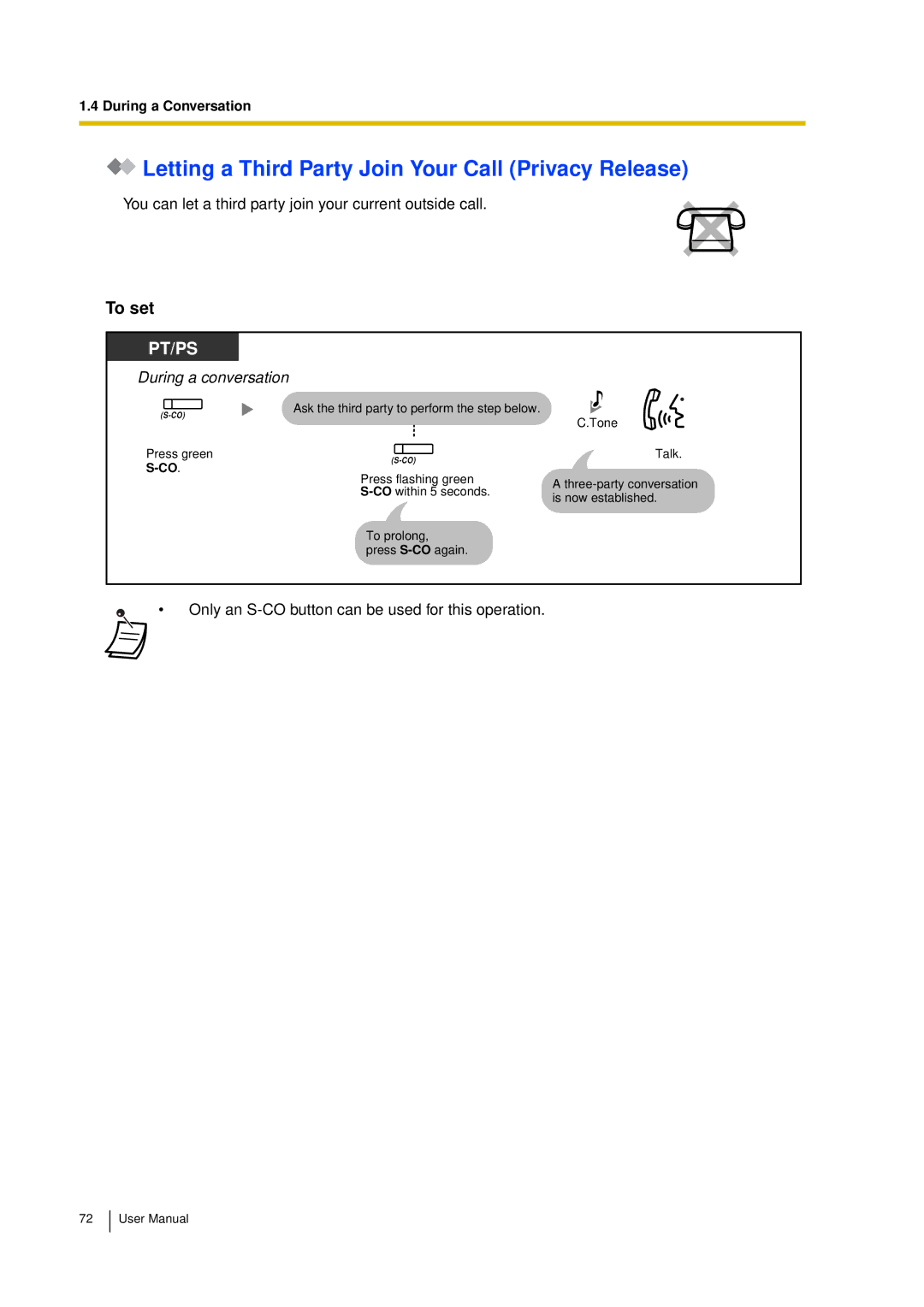 Panasonic KX-TDA15 user manual Letting a Third Party Join Your Call Privacy Release, To set 