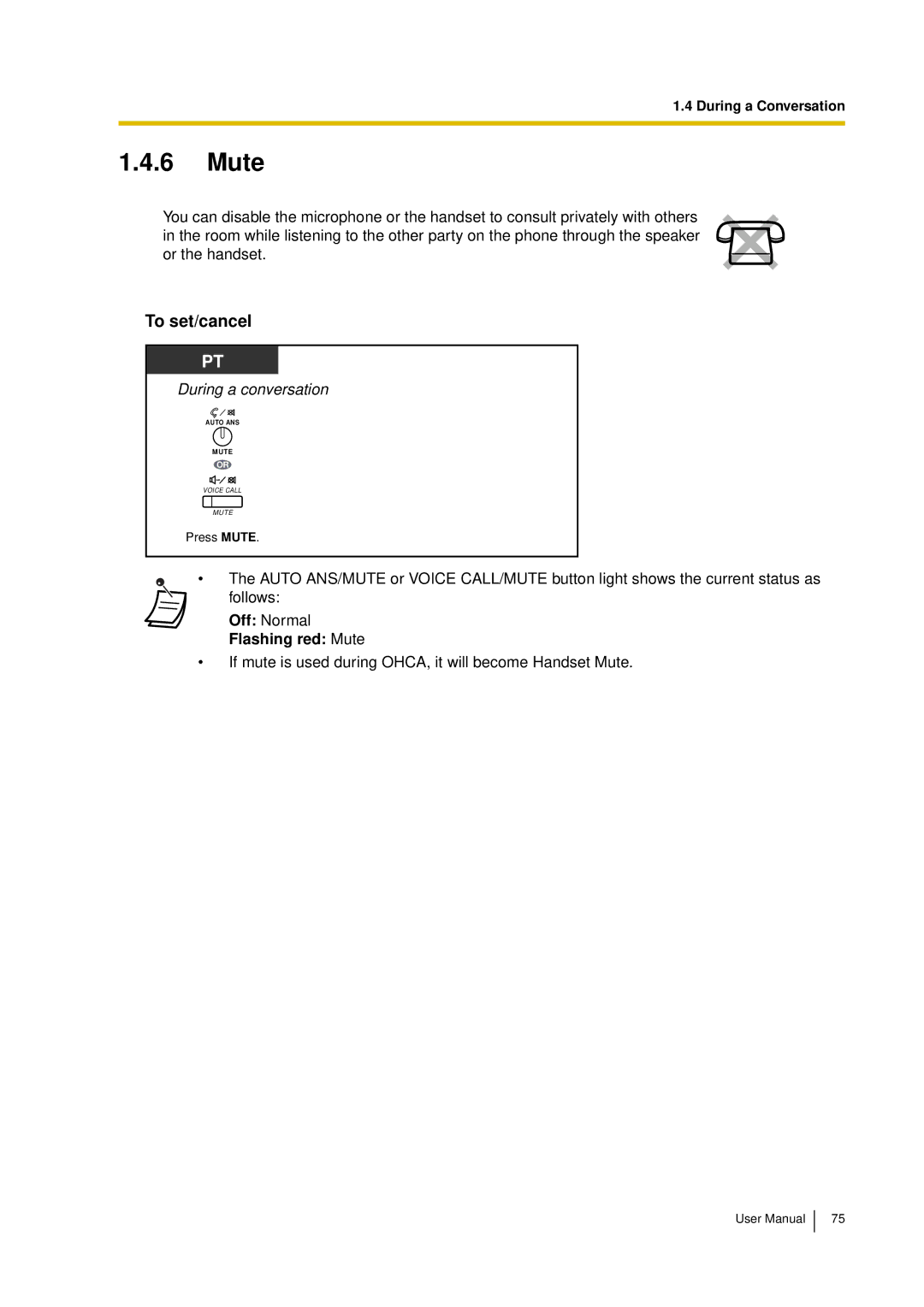 Panasonic KX-TDA15 user manual Flashing red Mute 