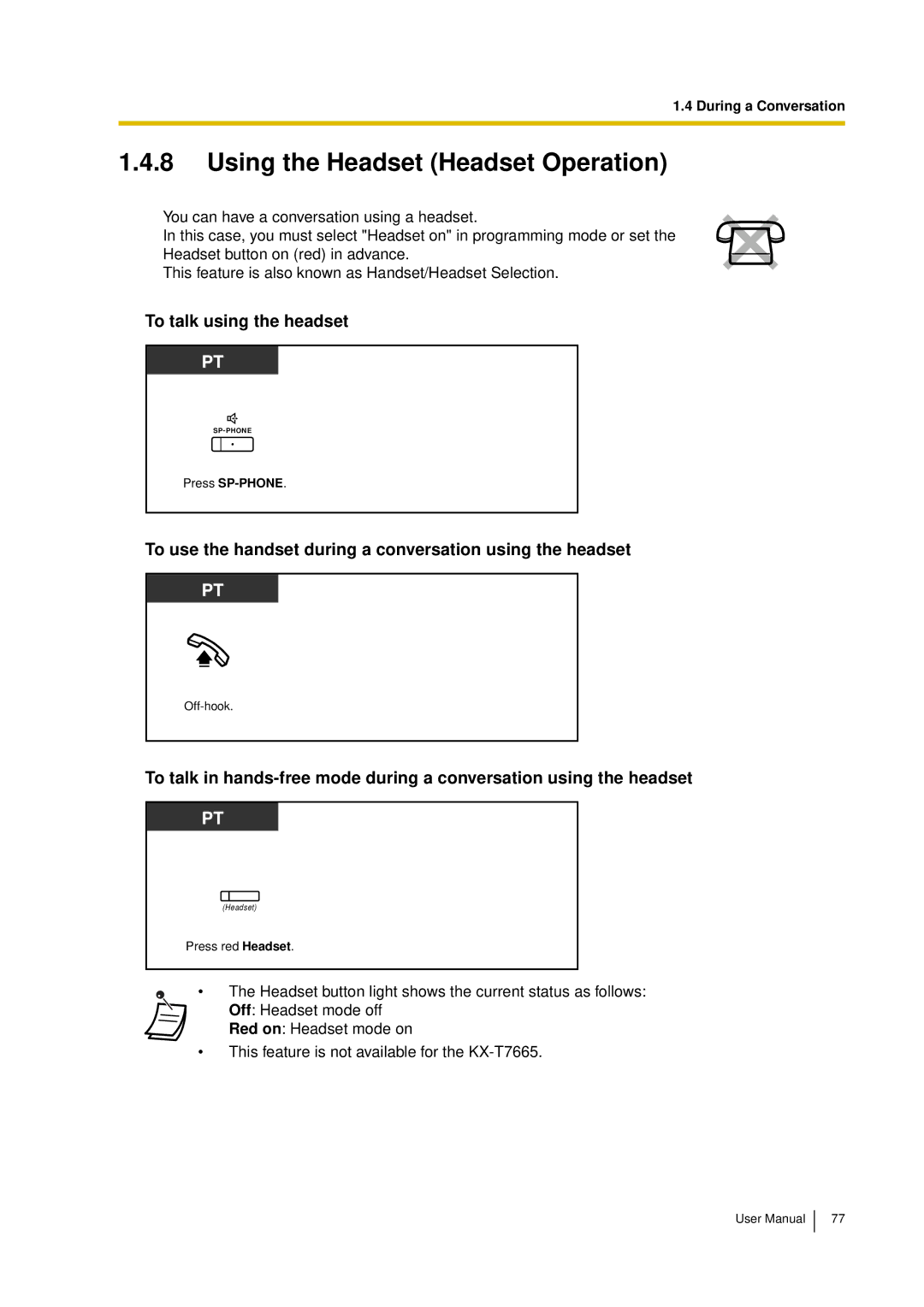 Panasonic KX-TDA15 user manual Using the Headset Headset Operation, To talk using the headset 