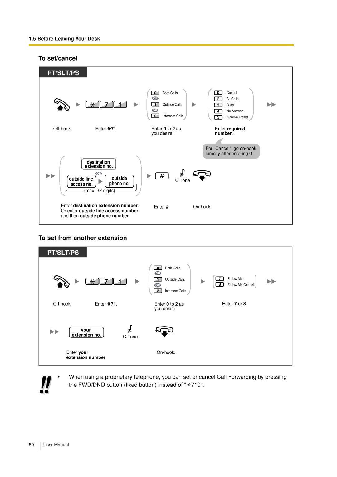 Panasonic KX-TDA15 user manual To set from another extension, Your Extension no Tone Enter your Extension number 