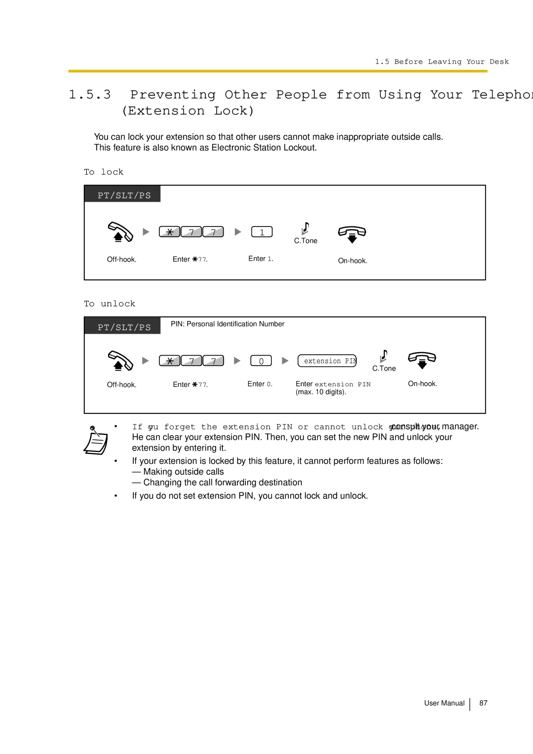 Panasonic KX-TDA15 user manual To lock, To unlock 