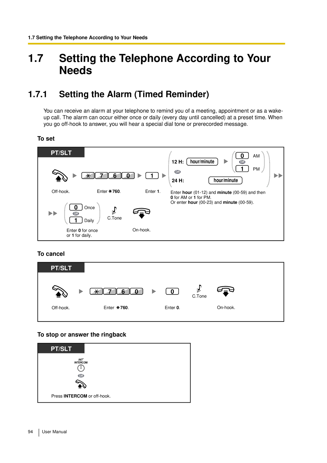 Panasonic KX-TDA15 user manual Setting the Telephone According to Your Needs, Setting the Alarm Timed Reminder 