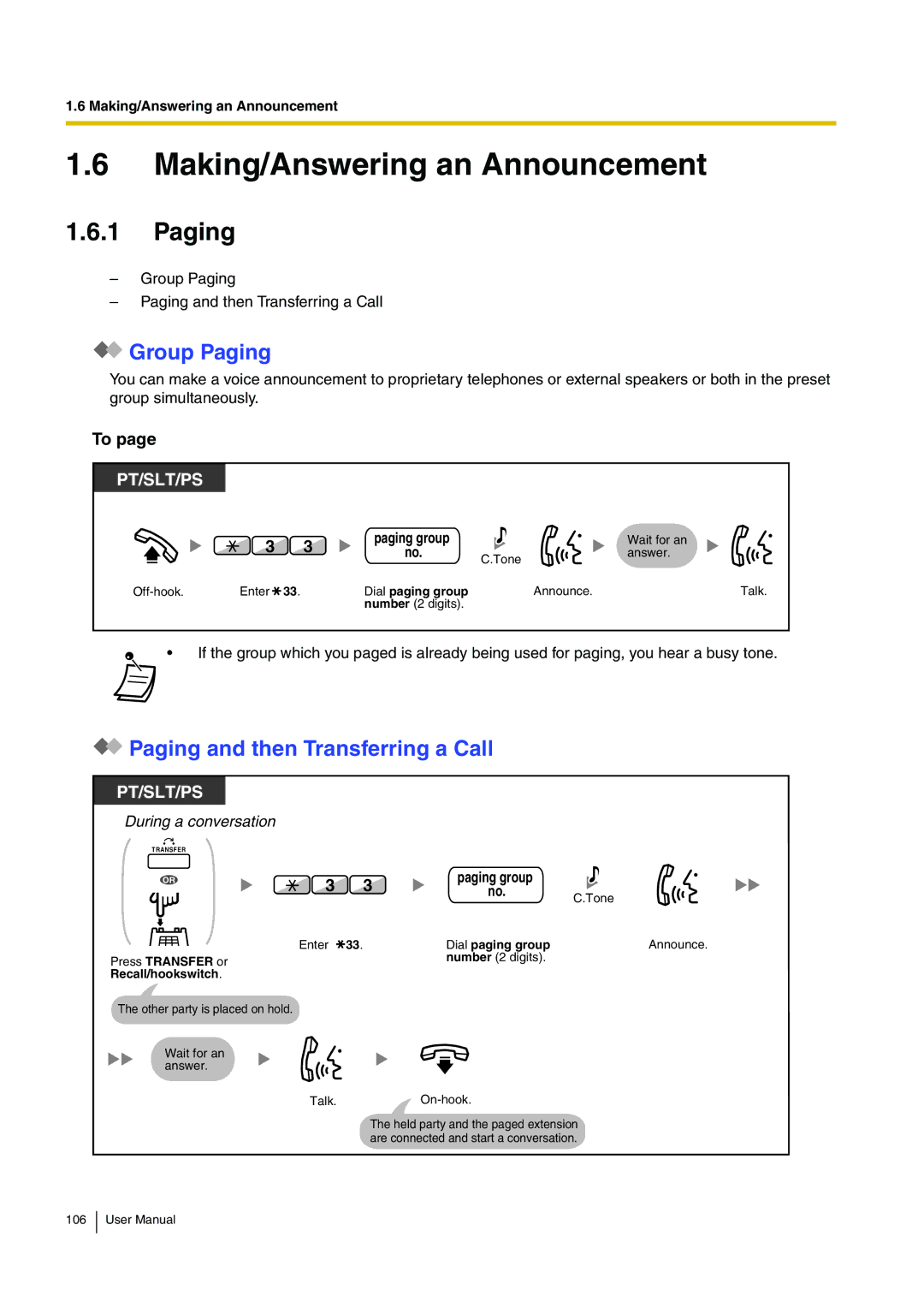 Panasonic KX-TDA15 user manual Making/Answering an Announcement, Group Paging, Paging and then Transferring a Call 