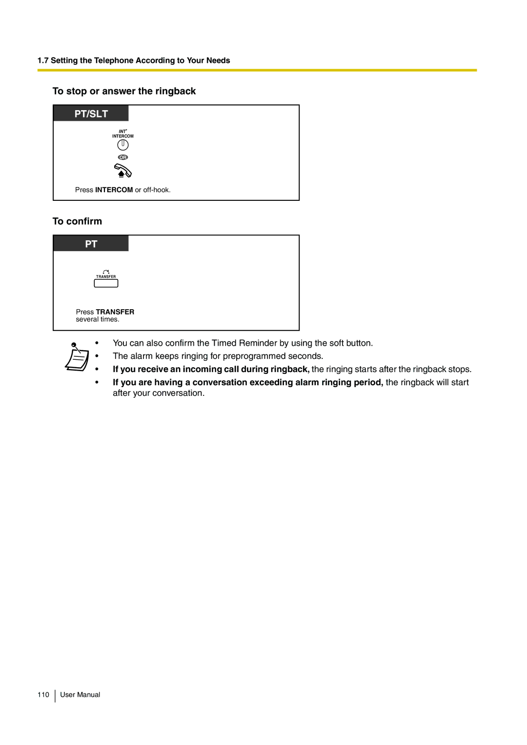 Panasonic KX-TDA15 user manual To stop or answer the ringback, To confirm, Press Transfer several times 