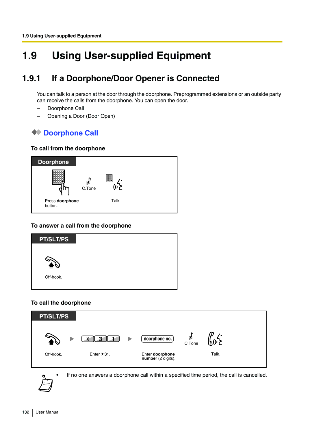 Panasonic KX-TDA15 user manual Using User-supplied Equipment, If a Doorphone/Door Opener is Connected, Doorphone Call 