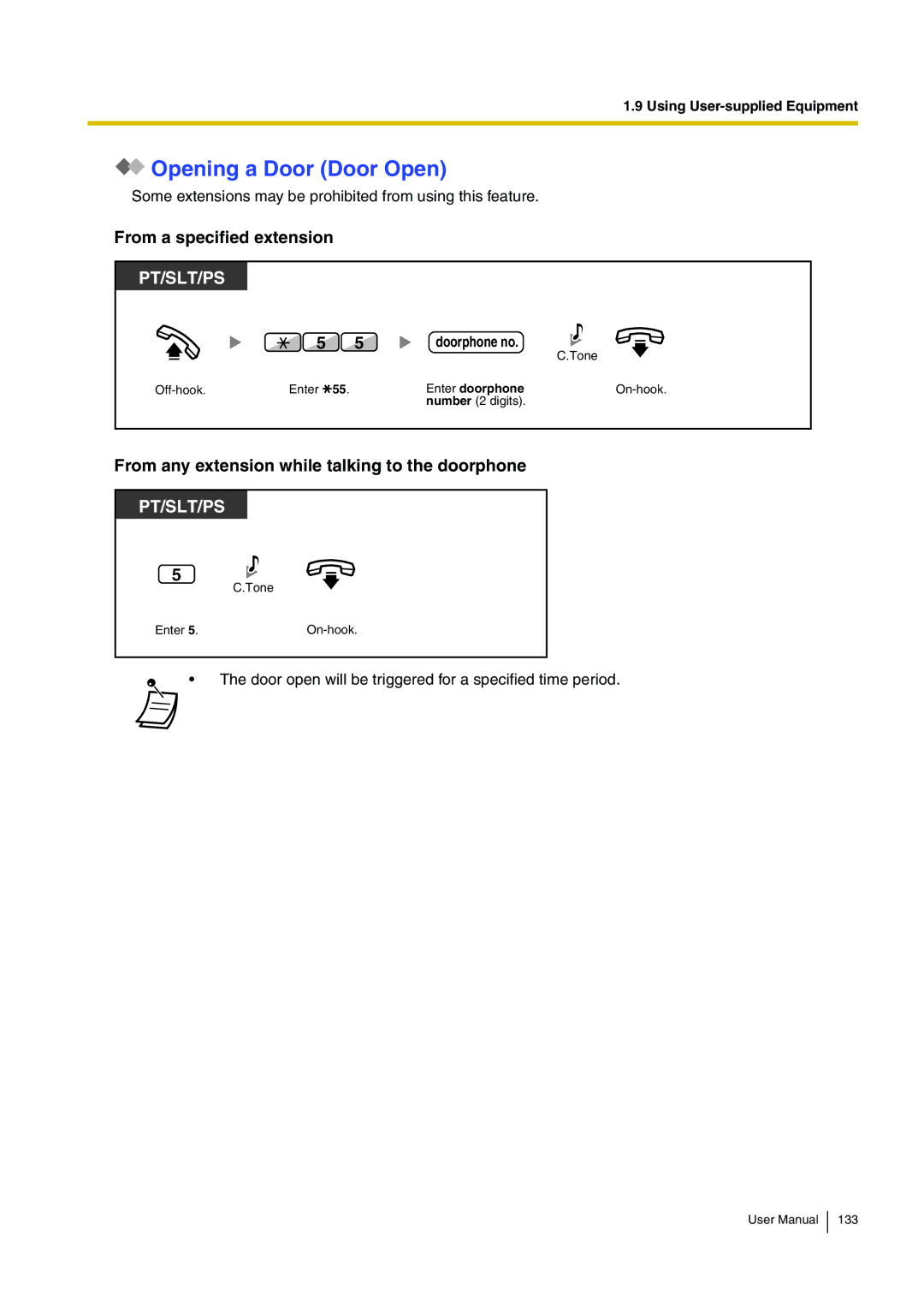 Panasonic KX-TDA15 Opening a Door Door Open, From a specified extension, From any extension while talking to the doorphone 