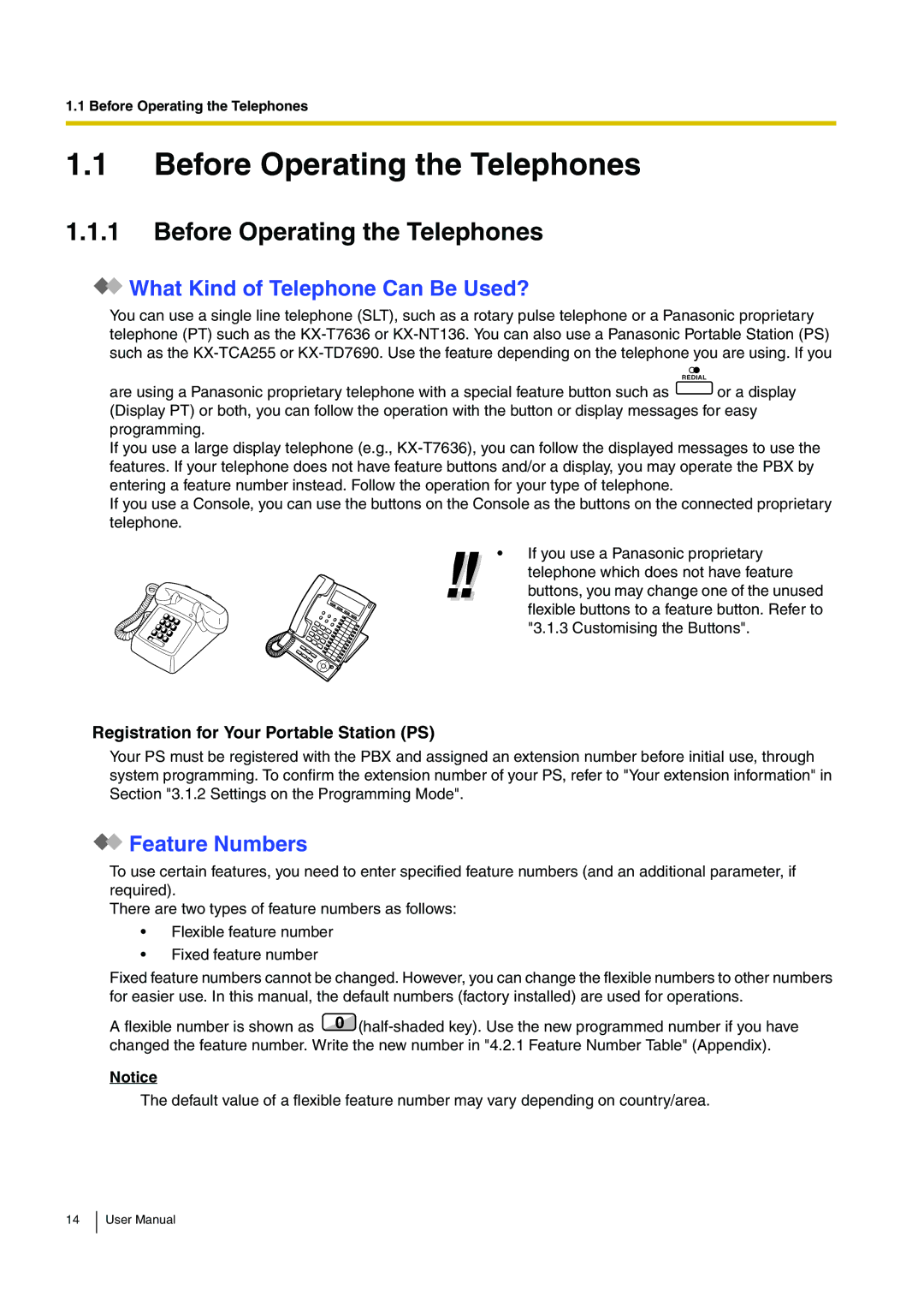 Panasonic KX-TDA15 user manual Before Operating the Telephones, What Kind of Telephone Can Be Used?, Feature Numbers 