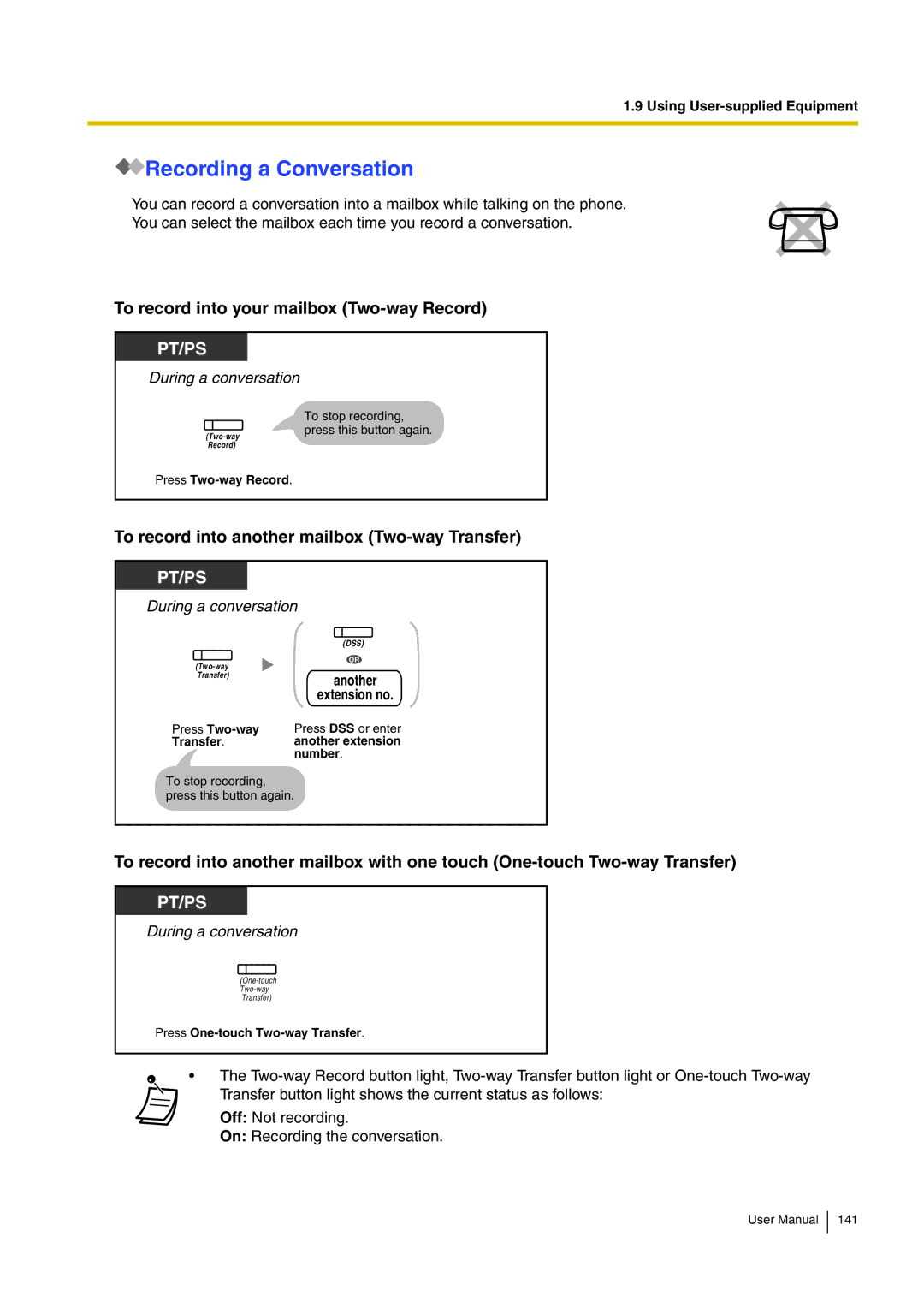 Panasonic KX-TDA15 user manual Recording a Conversation, To record into your mailbox Two-way Record 