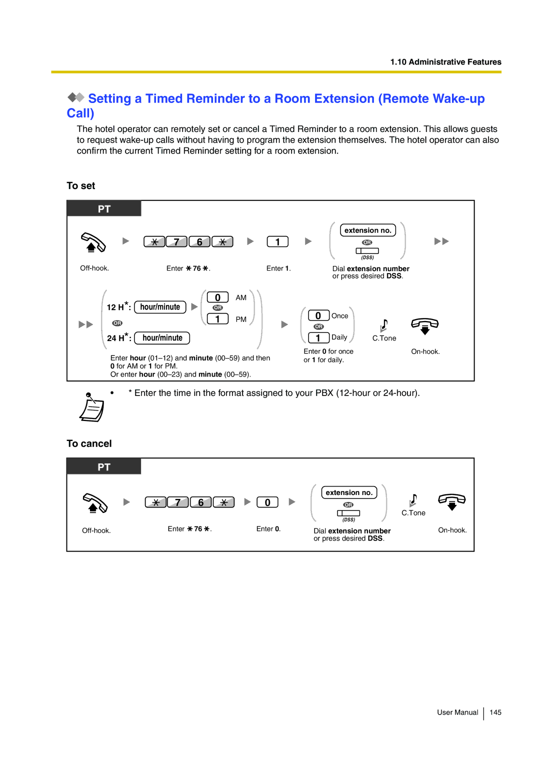 Panasonic KX-TDA15 user manual 12 H * hour/minute, 24 H* hour/minute 