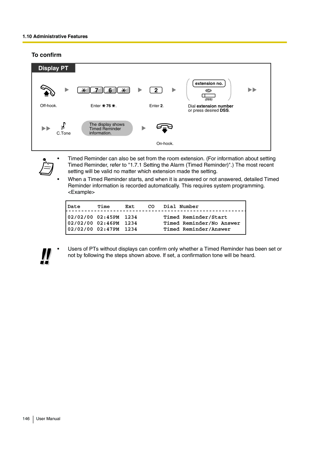 Panasonic KX-TDA15 user manual Display shows Timed Reminder Tone Information 