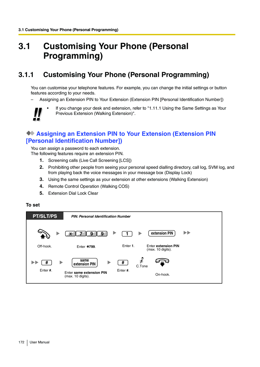 Panasonic KX-TDA15 user manual Customising Your Phone Personal Programming, 799 