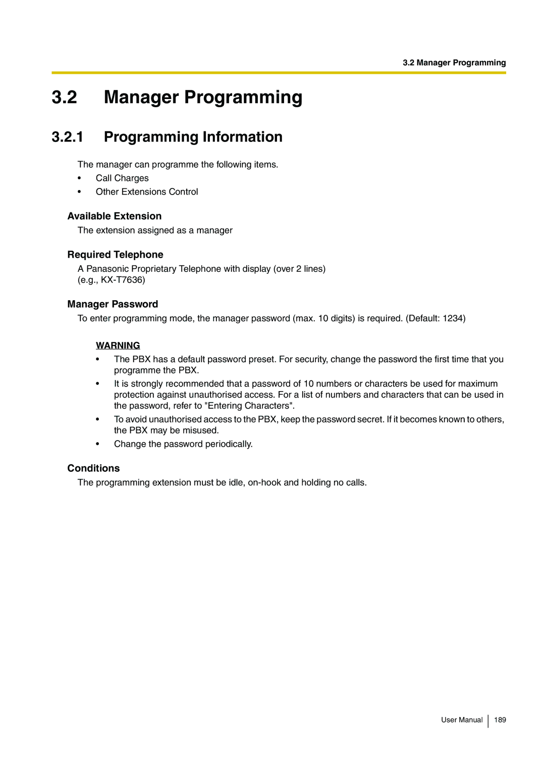 Panasonic KX-TDA15 user manual Manager Programming, Programming Information 