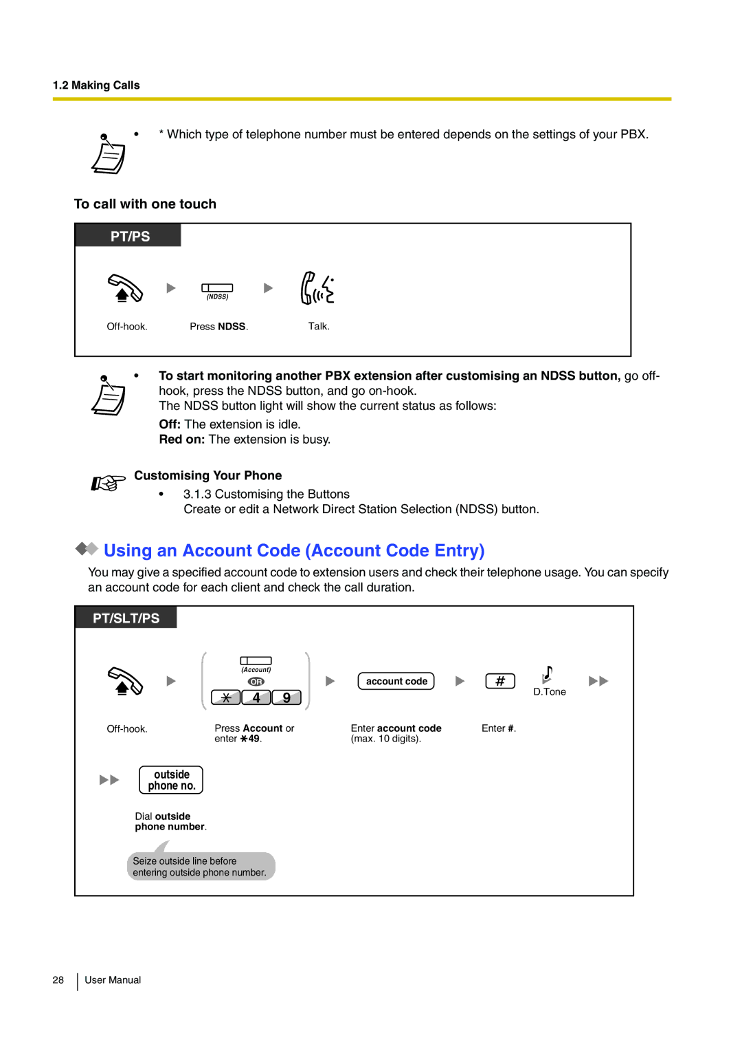 Panasonic KX-TDA15 Using an Account Code Account Code Entry, To call with one touch, Account code, Enter account code 