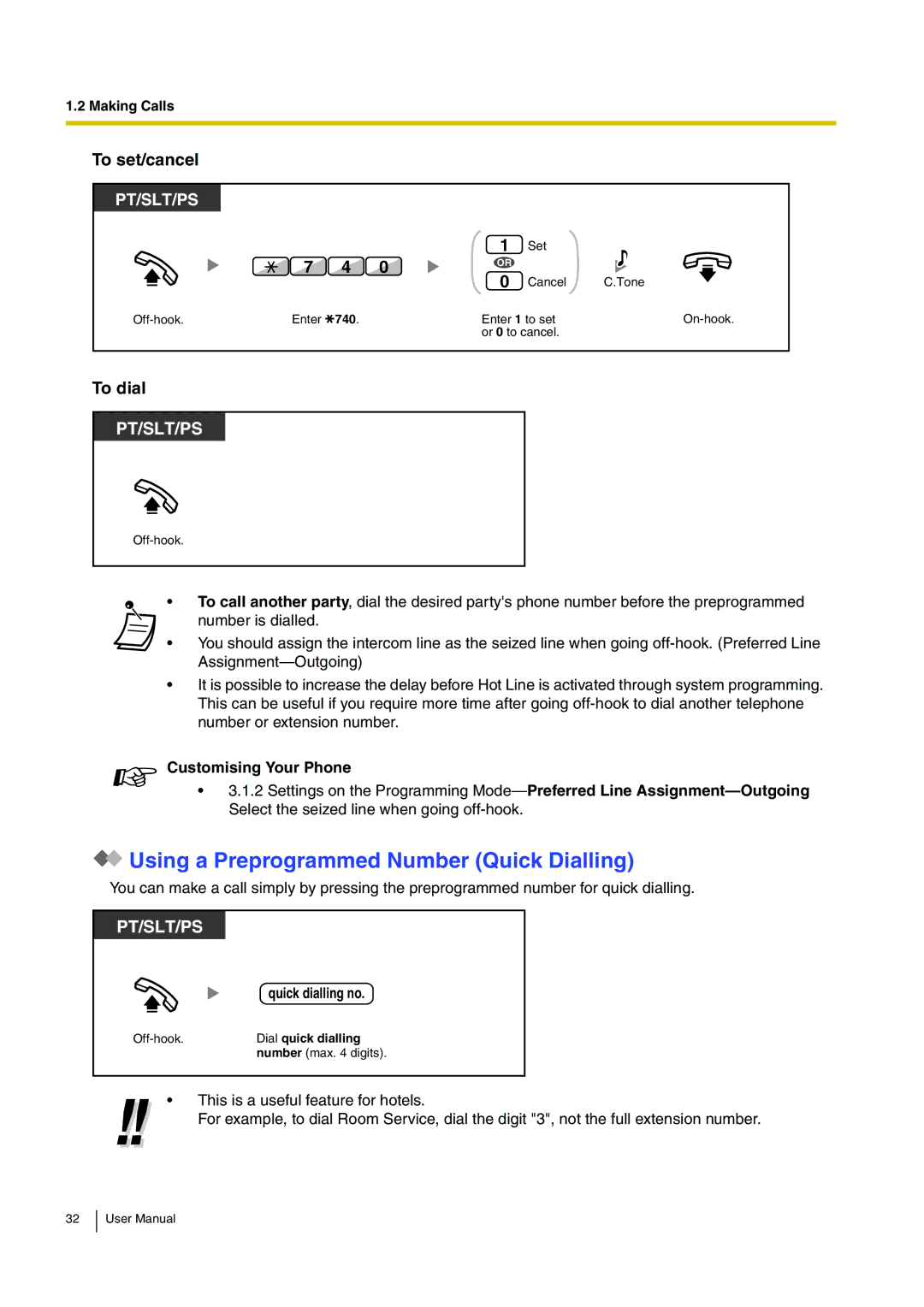 Panasonic KX-TDA15 Using a Preprogrammed Number Quick Dialling, To set/cancel, Quick dialling no, Dial quick dialling 