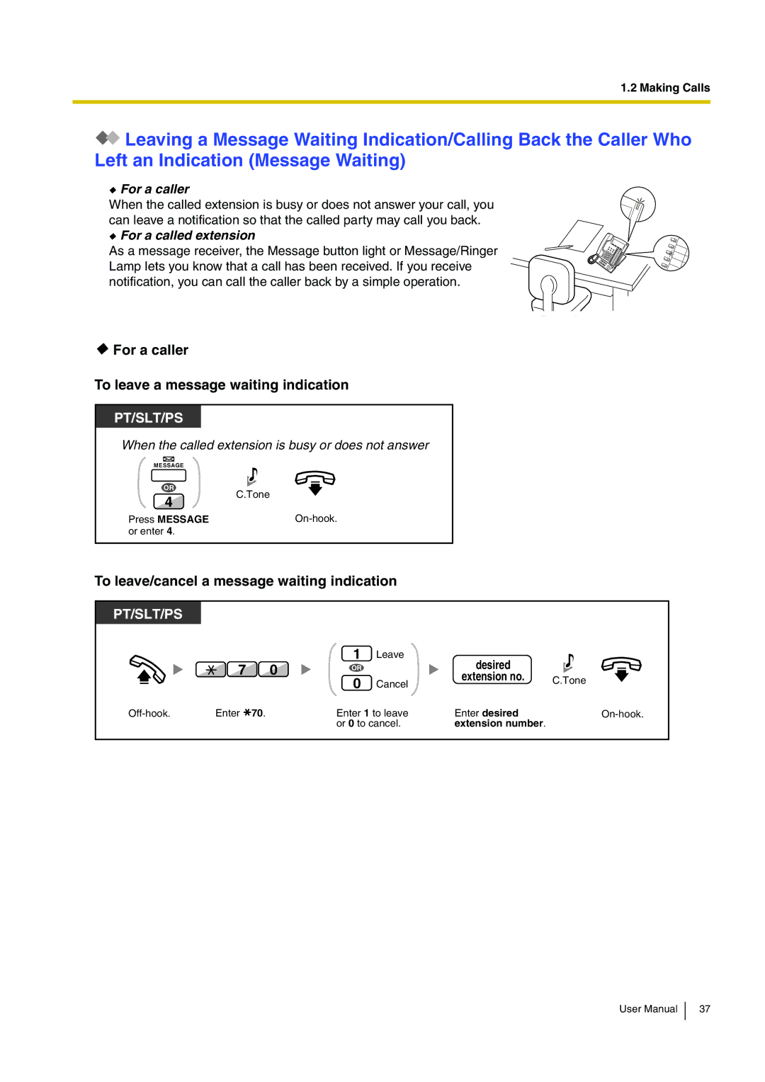 Panasonic KX-TDA15 For a caller To leave a message waiting indication, To leave/cancel a message waiting indication 