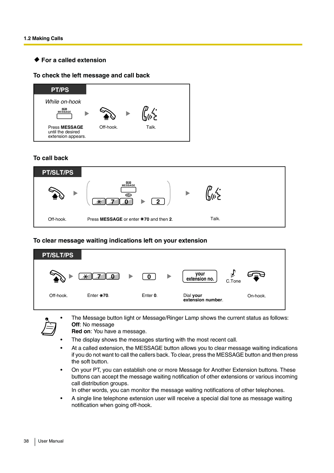 Panasonic KX-TDA15 user manual To call back, To clear message waiting indications left on your extension 