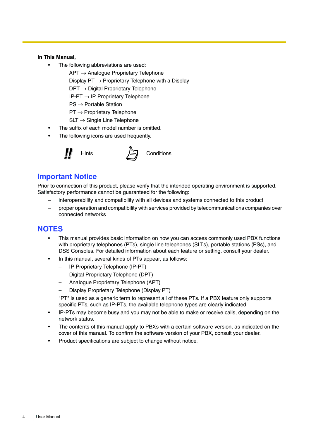 Panasonic KX-TDA15 user manual Important Notice, This Manual 