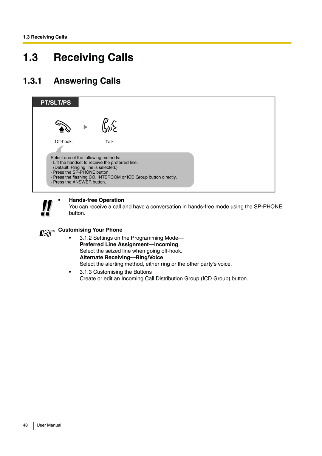 Panasonic KX-TDA15 user manual Receiving Calls, Answering Calls 