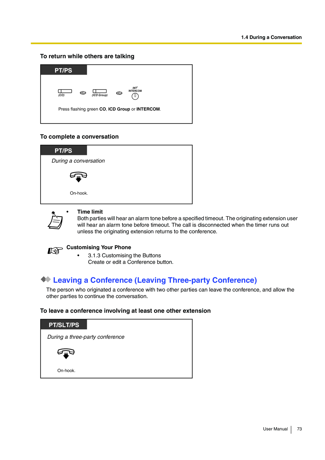 Panasonic KX-TDA15 user manual Leaving a Conference Leaving Three-party Conference, To return while others are talking 