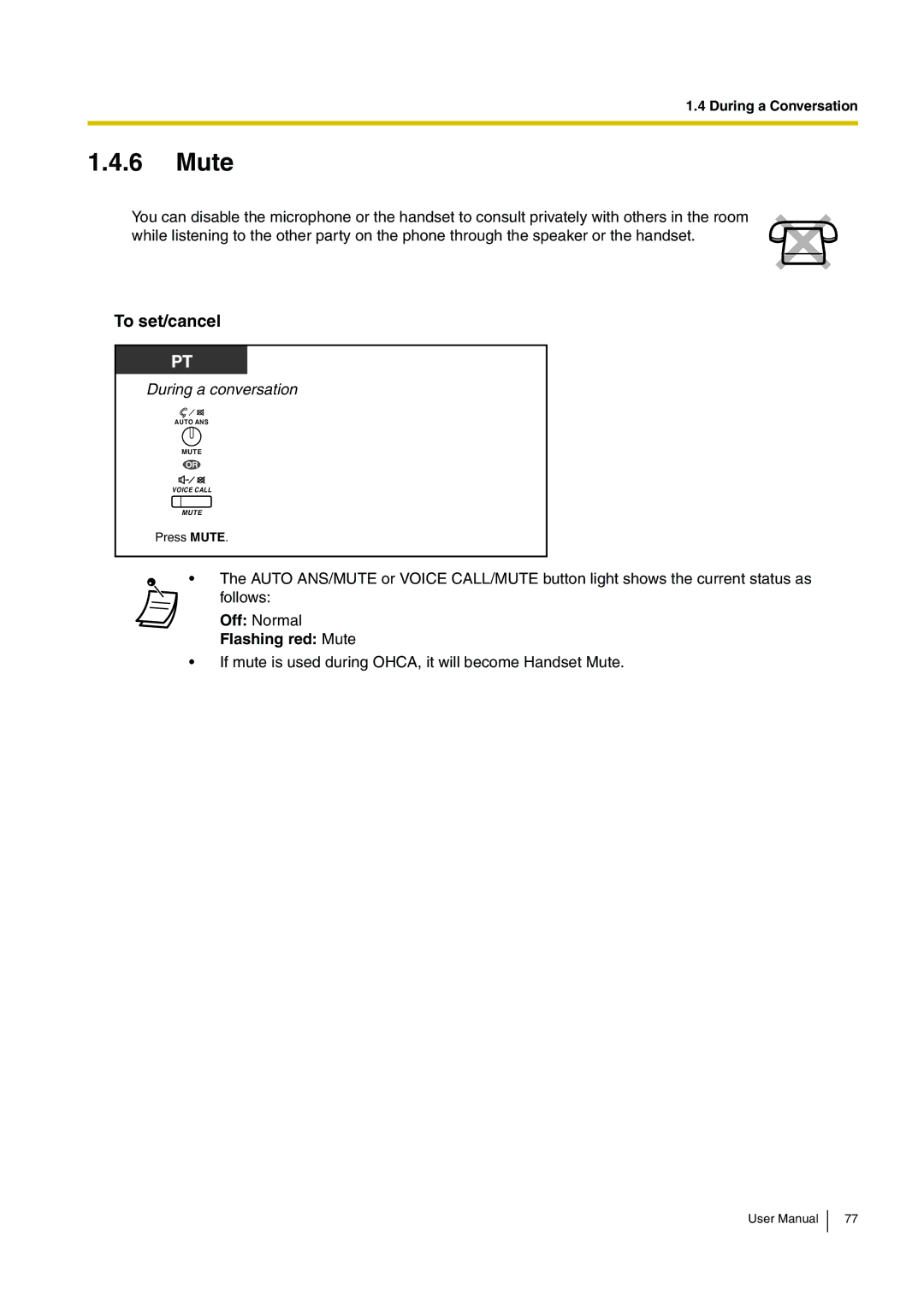 Panasonic KX-TDA15 user manual Flashing red Mute 