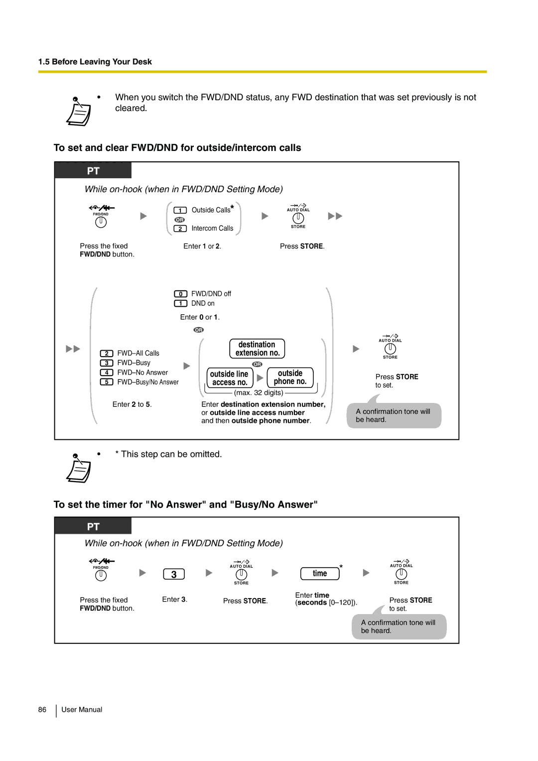 Panasonic KX-TDA15 user manual To set and clear FWD/DND for outside/intercom calls, Then outside phone number 