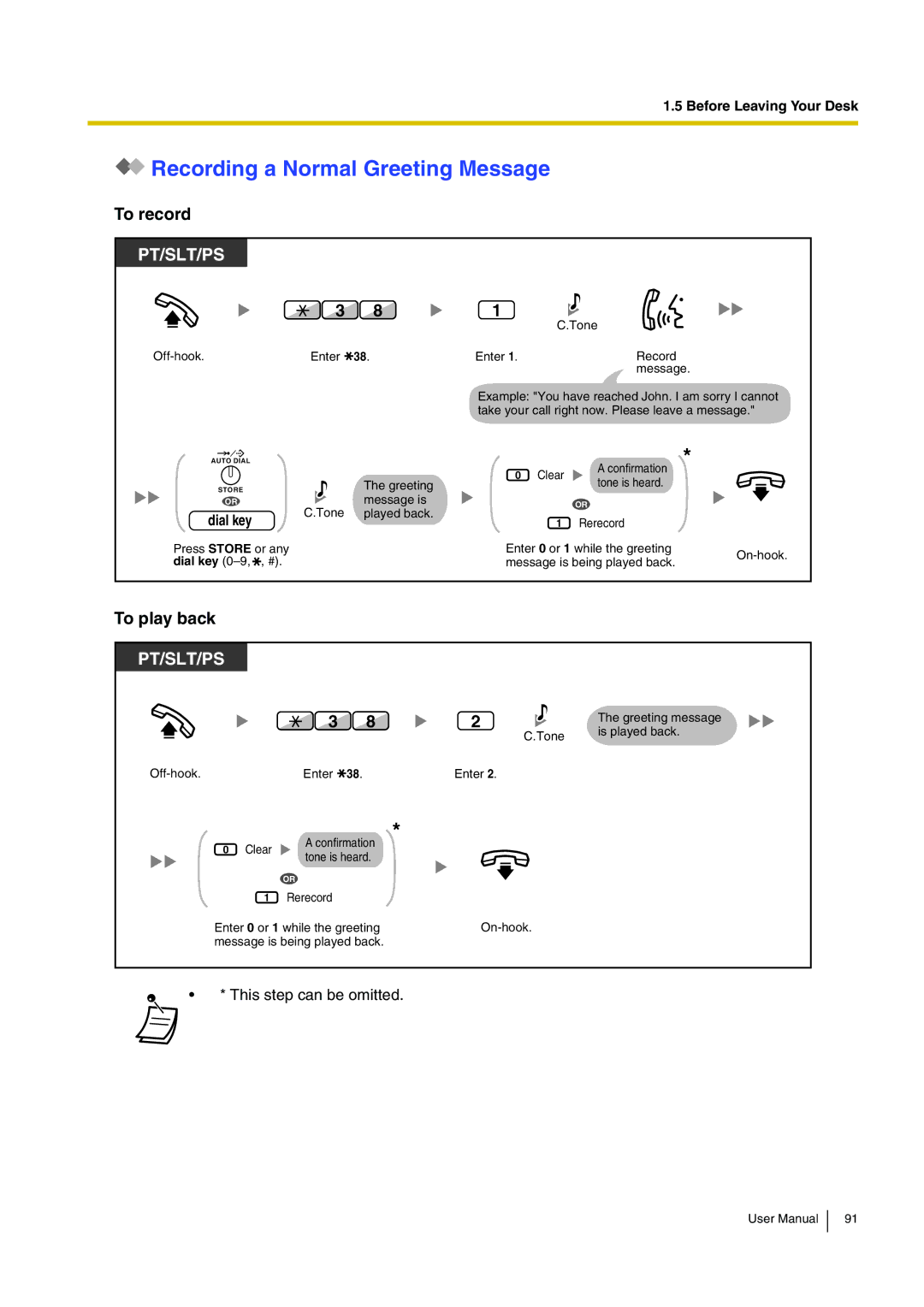 Panasonic KX-TDA15 user manual Recording a Normal Greeting Message, To record, To play back 