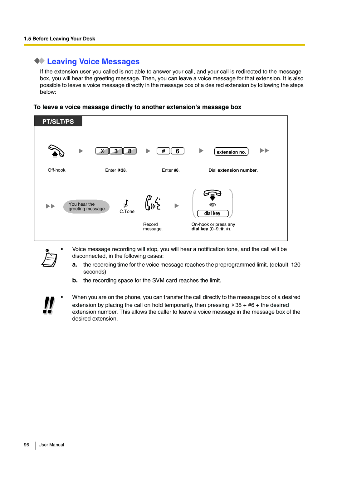 Panasonic KX-TDA15 user manual Leaving Voice Messages, Extension no 