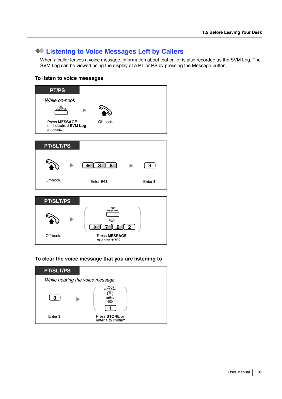 Panasonic KX-TDA15 user manual Listening to Voice Messages Left by Callers, To listen to voice messages 