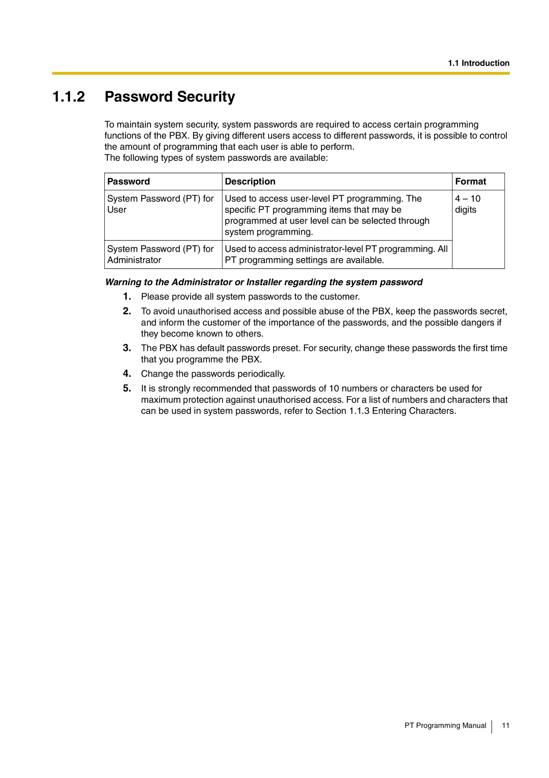 Panasonic KX-TDA15 manual Password Security, Password Description Format 