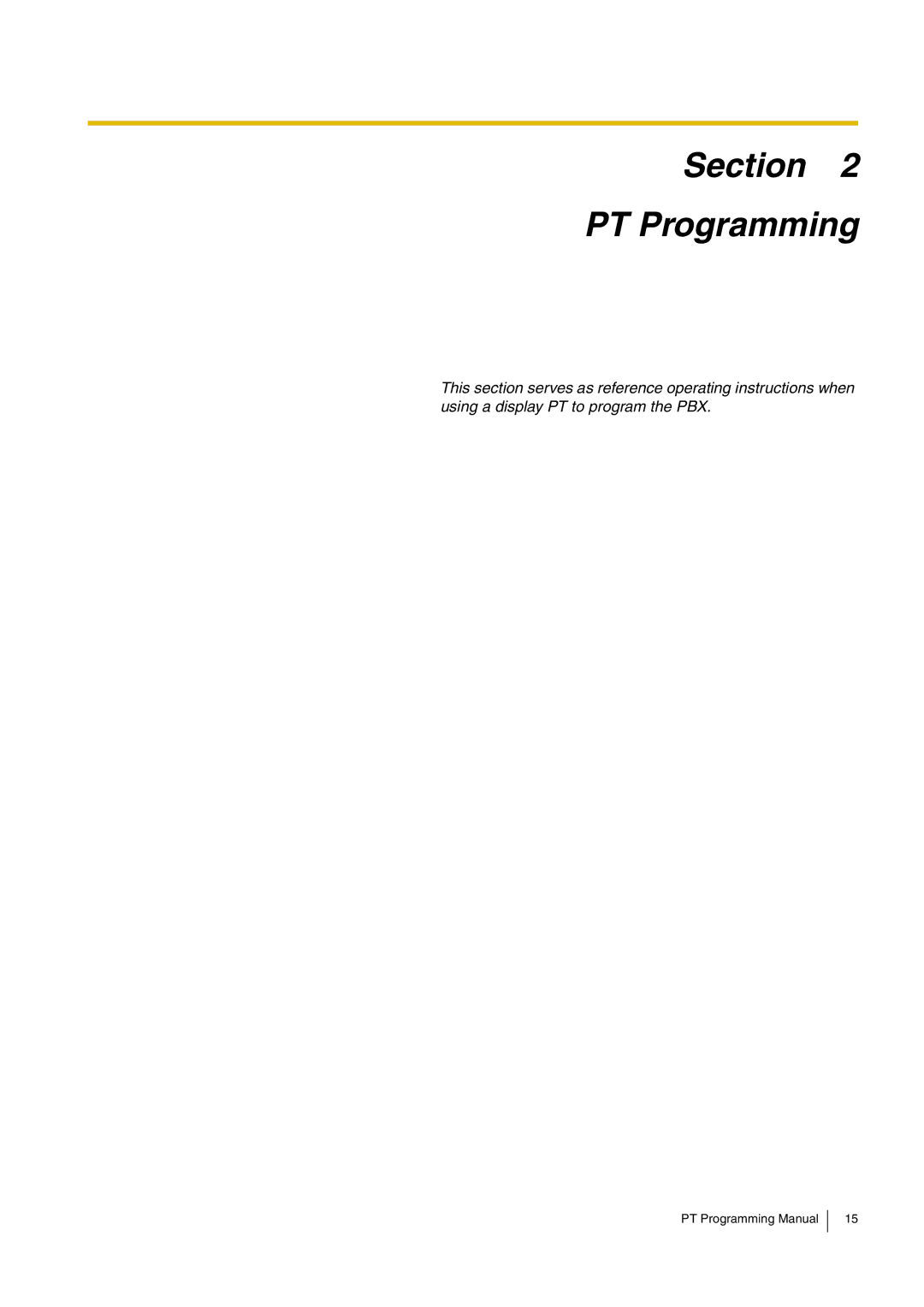 Panasonic KX-TDA15 manual Section PT Programming 