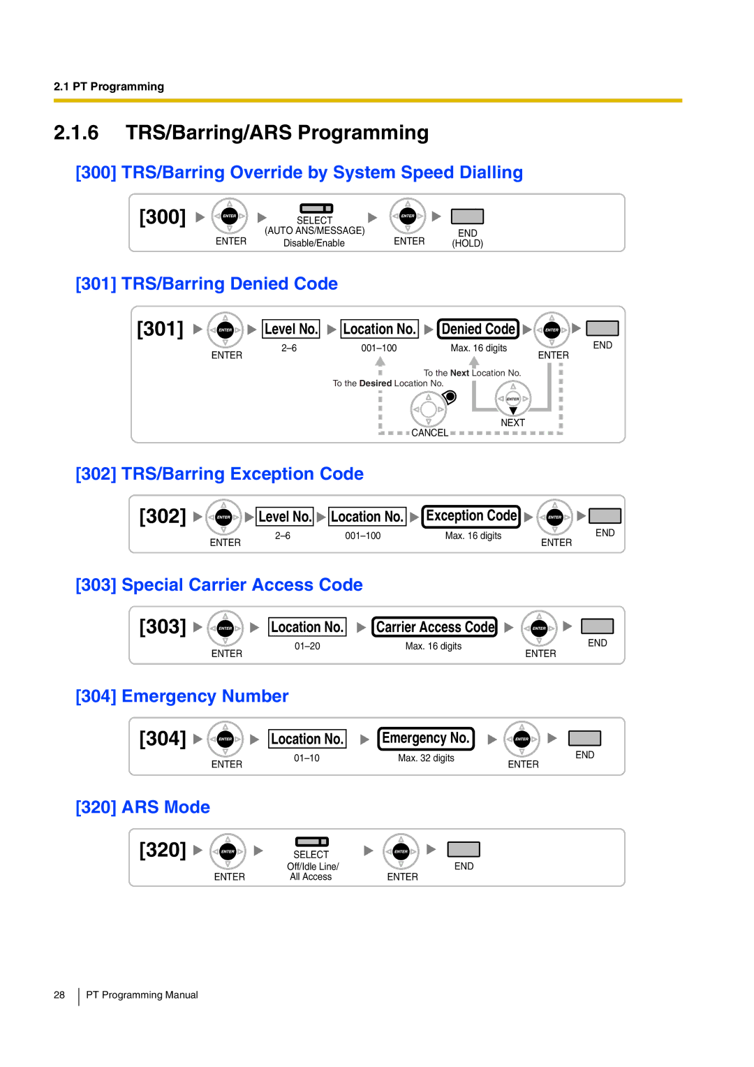 Panasonic KX-TDA15 manual 6 TRS/Barring/ARS Programming, 300, 303, 304 