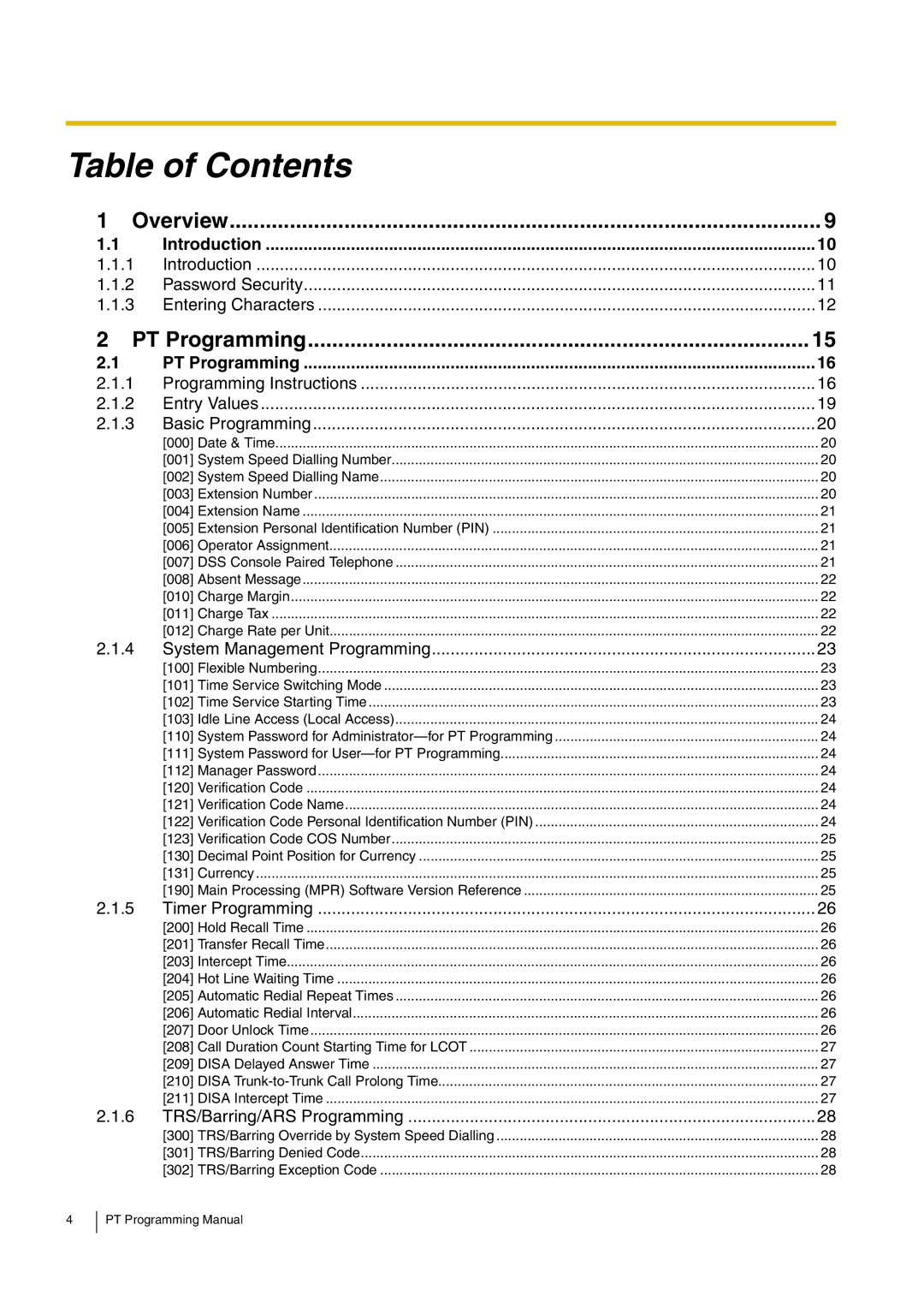 Panasonic KX-TDA15 manual Table of Contents 