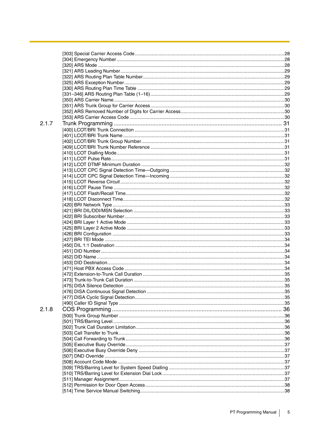 Panasonic KX-TDA15 manual Trunk Programming 